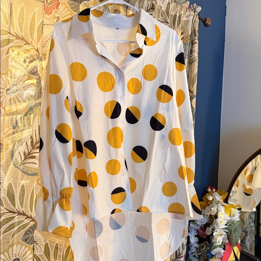 Polka Dot Button-Up Blouse